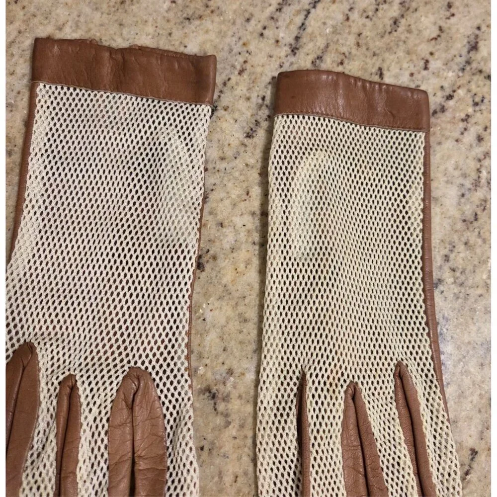 Vintage Womens Size M Leather Mesh Gloves